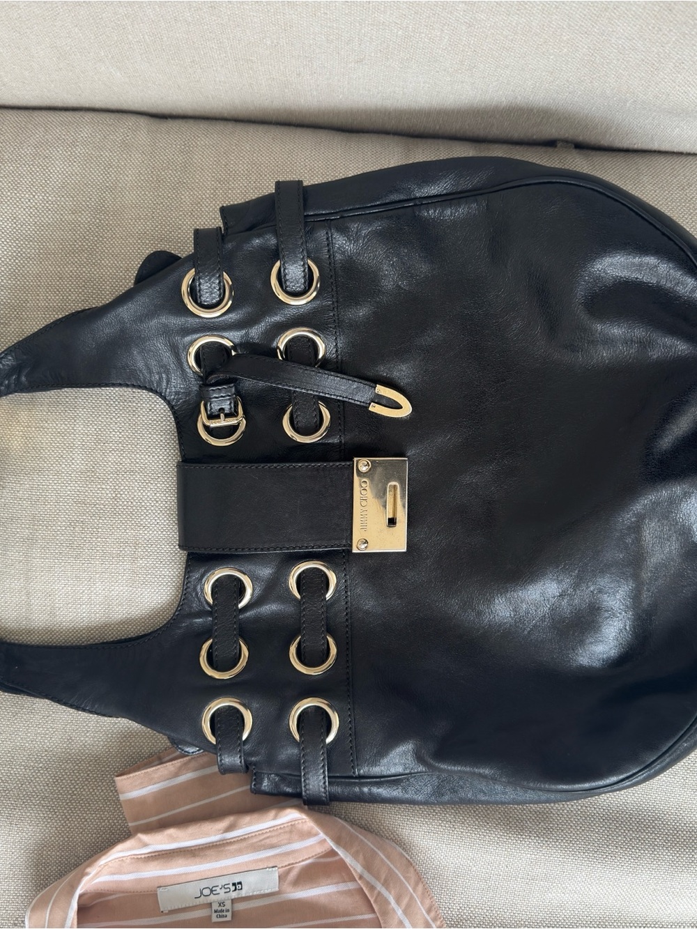 Jimmy Choo Black Leather Shoulder Bag with Gold Hardware